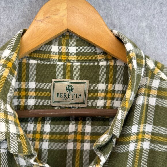 Beretta Mens Collared Button-Up Shirt Green Yellow Plaid Long Sleeve Size L / XL - Picture 3 of 11